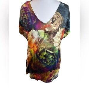 Ted Baker London Floral Print V-Neck Top Size 3 (US 8) Dress Blouse